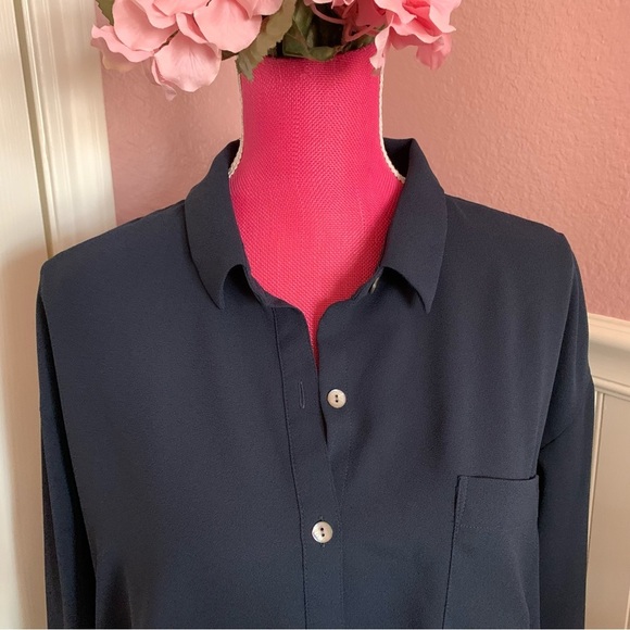 J. Jill XLP Navy Blue Button Down Blouse, EUC - Picture 2 of 7